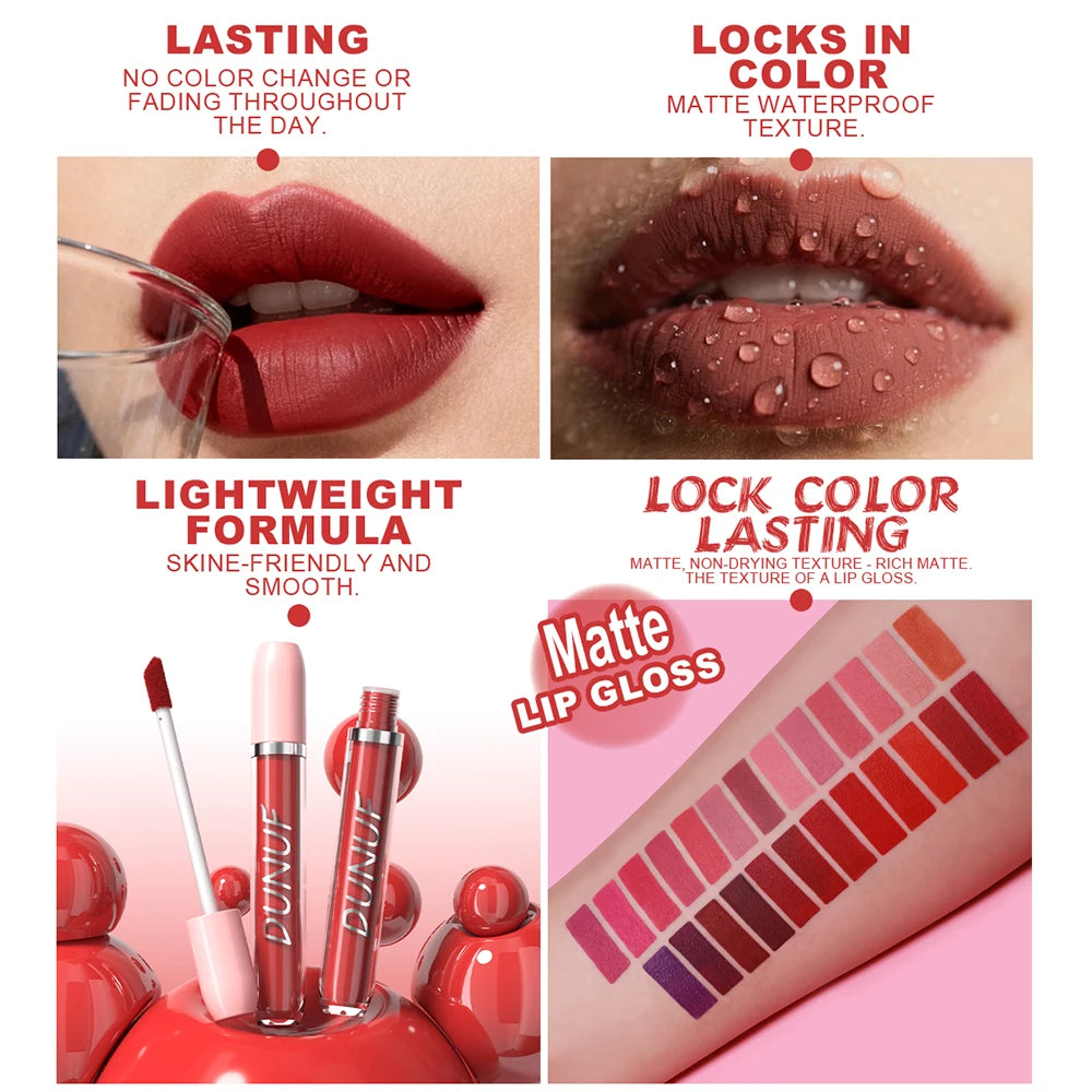 Velvet Matte Liquid Lip Gloss 25 Colors – Waterproof & Long-Lasting