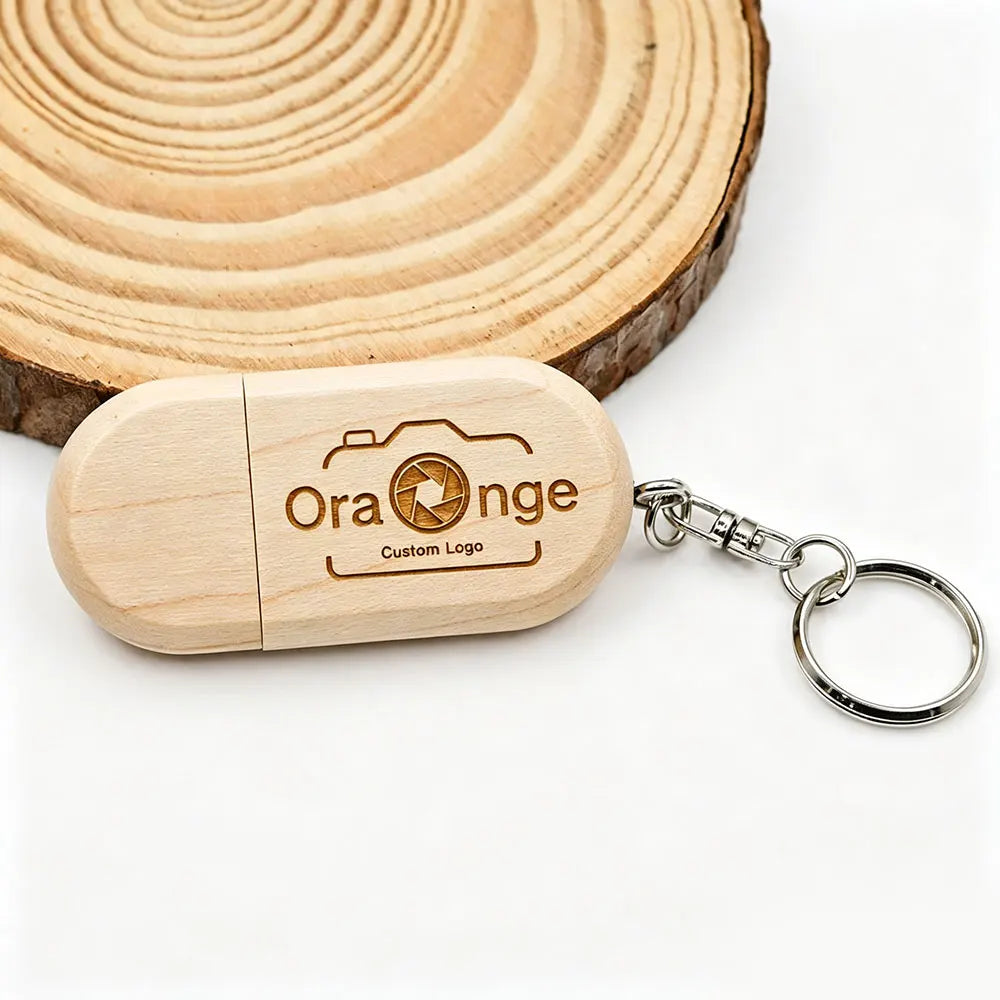 Wooden USB Flash Drive Custom Logo Key Chain | 4–32GB Gift Wooden USB Flash Drive PRIMED