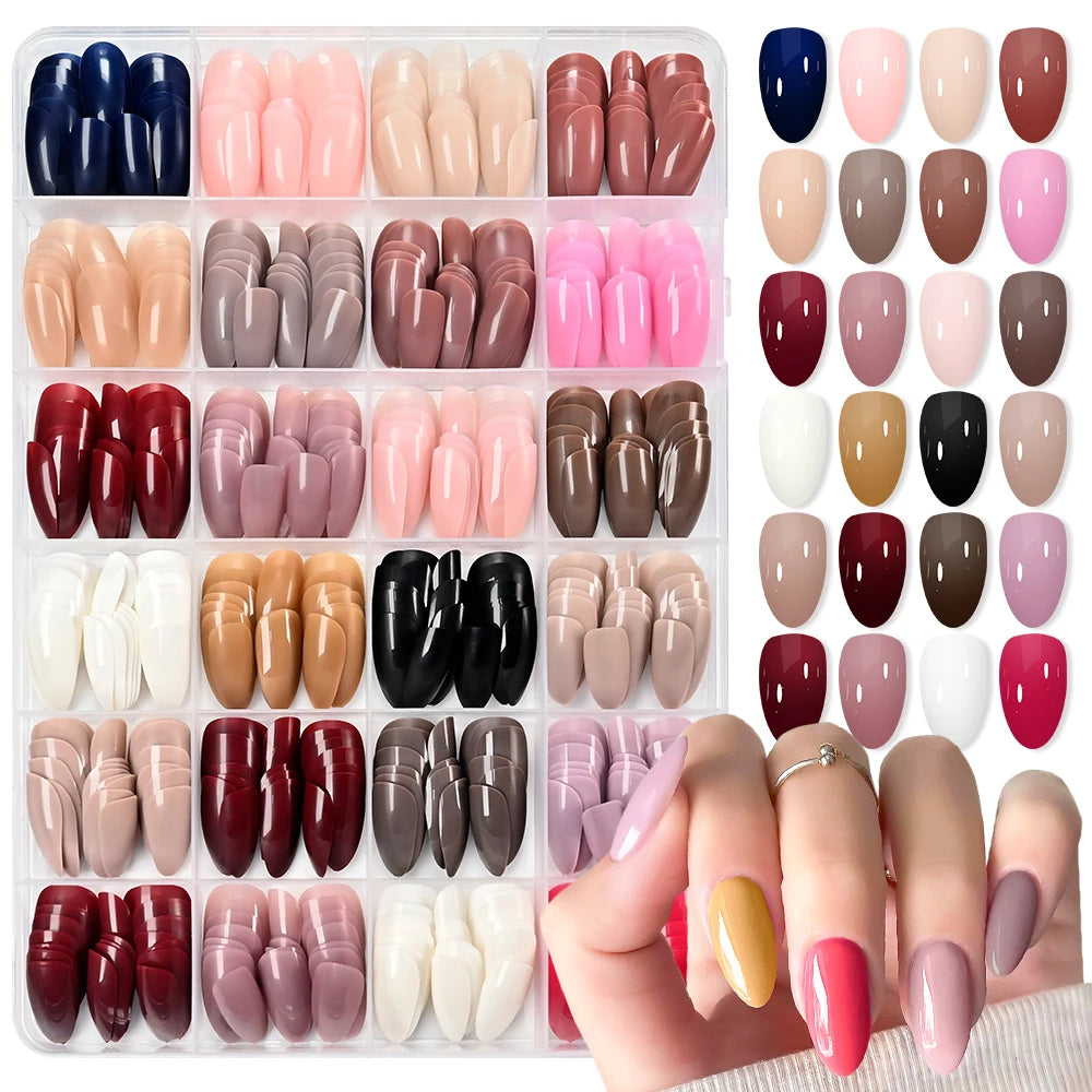 576 Pcs Short Almond Full Cover False Nails – Colorful DIY Set