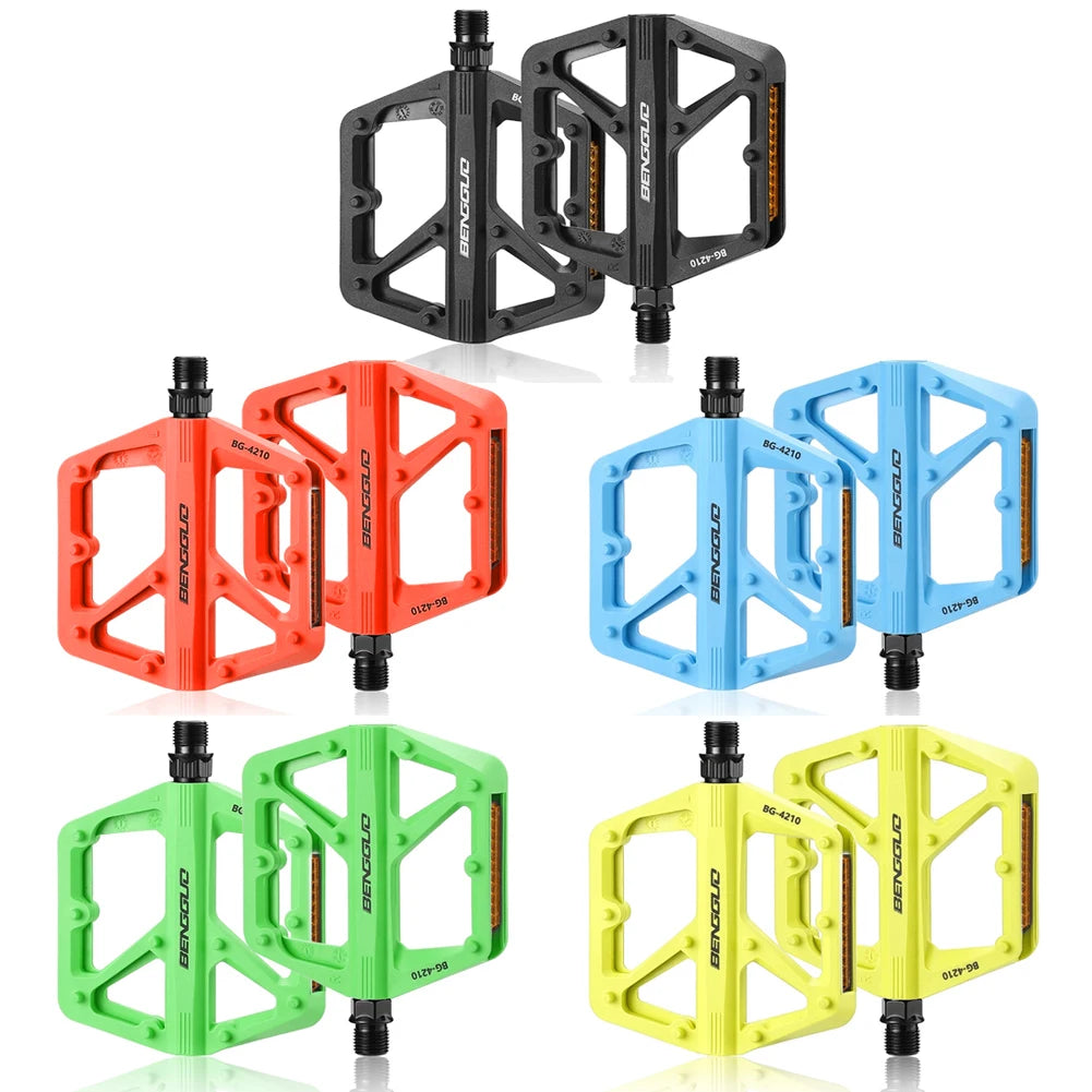 Ultralight Flat Bike Pedals | Double DU Bearing & Reflector Flat Bike Pedals PRIMED