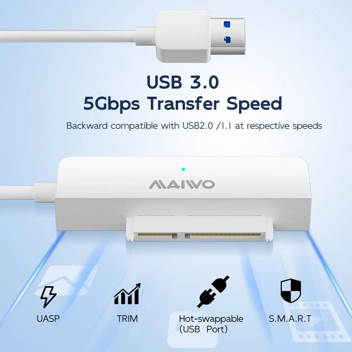 MAIWO SATA to USB 3.0 Cable for 2.5" HDD & SSD | 8TB SATA USB Adapter PRIMED