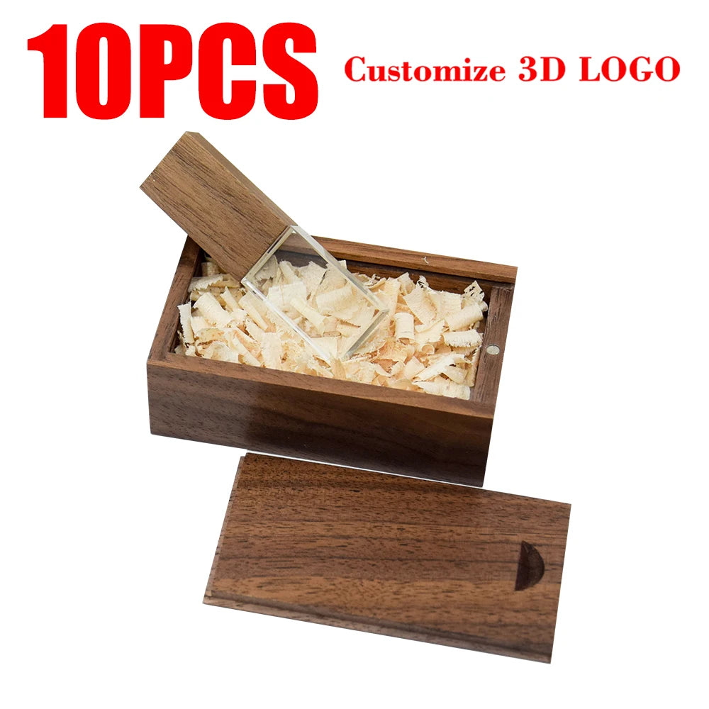 10-Pack Crystal USB 2.0 Flash Drives | Custom Logo 4–128GB USB Flash Drive PRIMED 32GBx10pcs Walnut and box