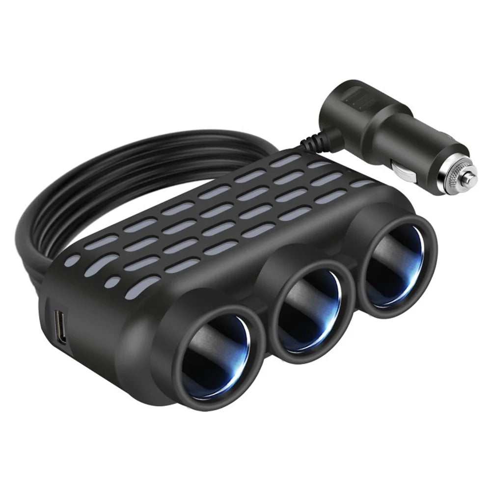120W 3-in-1 USB-C Car Cigarette Lighter Splitter | Fast Charge Car Charger Adapter PRIMED Black