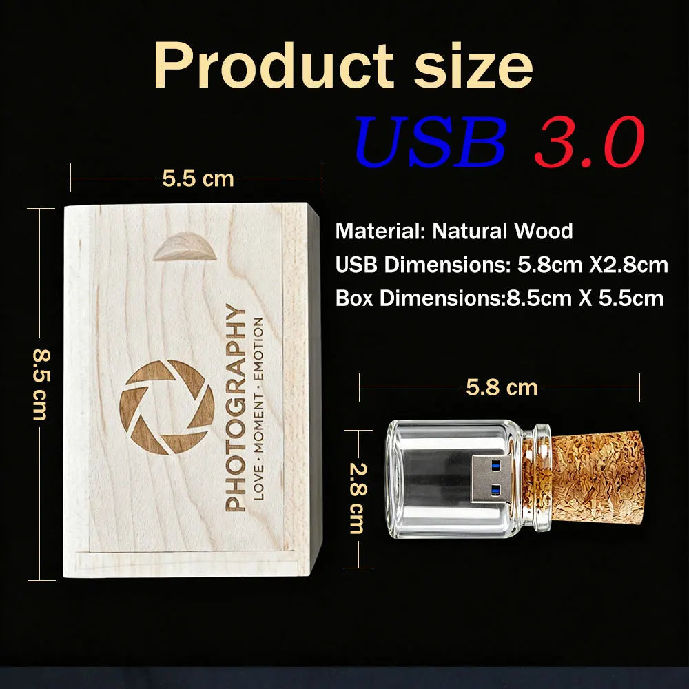 Custom Logo Drifting Bottle USB 3.0 Flash Drive – Wooden Box USB Flash Drive PRIMED
