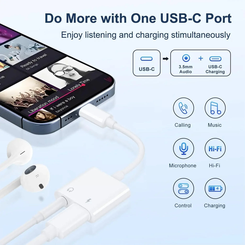 2-in-1 USB-C to 3.5mm Adapter with 60W PD Charging USB-C Audio Adapter PRIMED