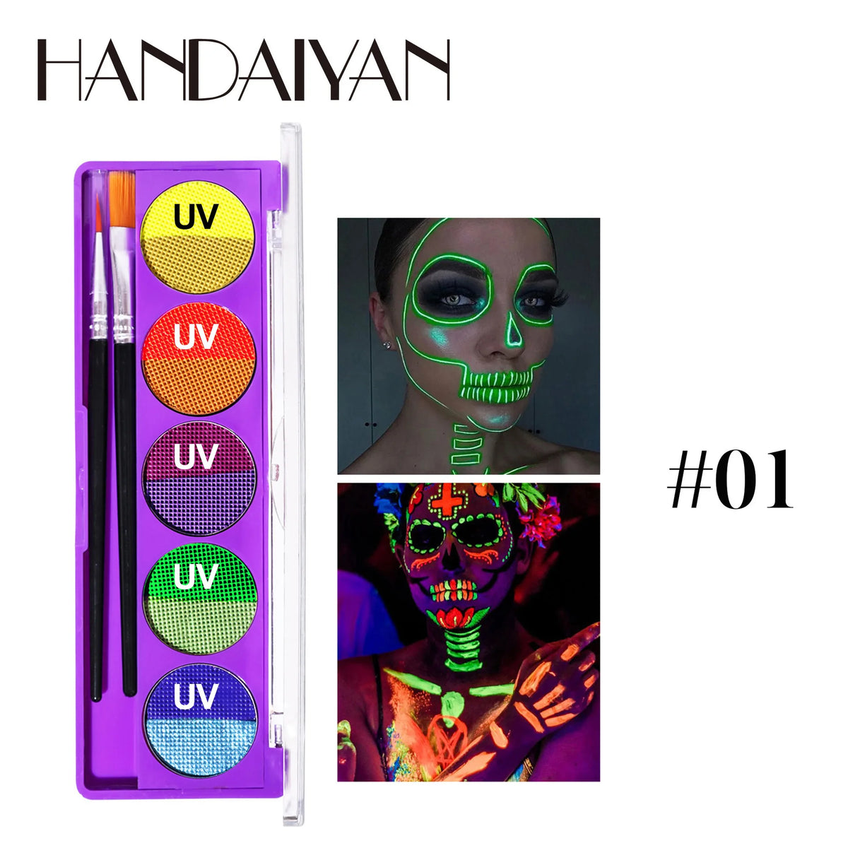 UV Glow Face & Body Paint Palette – Water-Based High Pigment