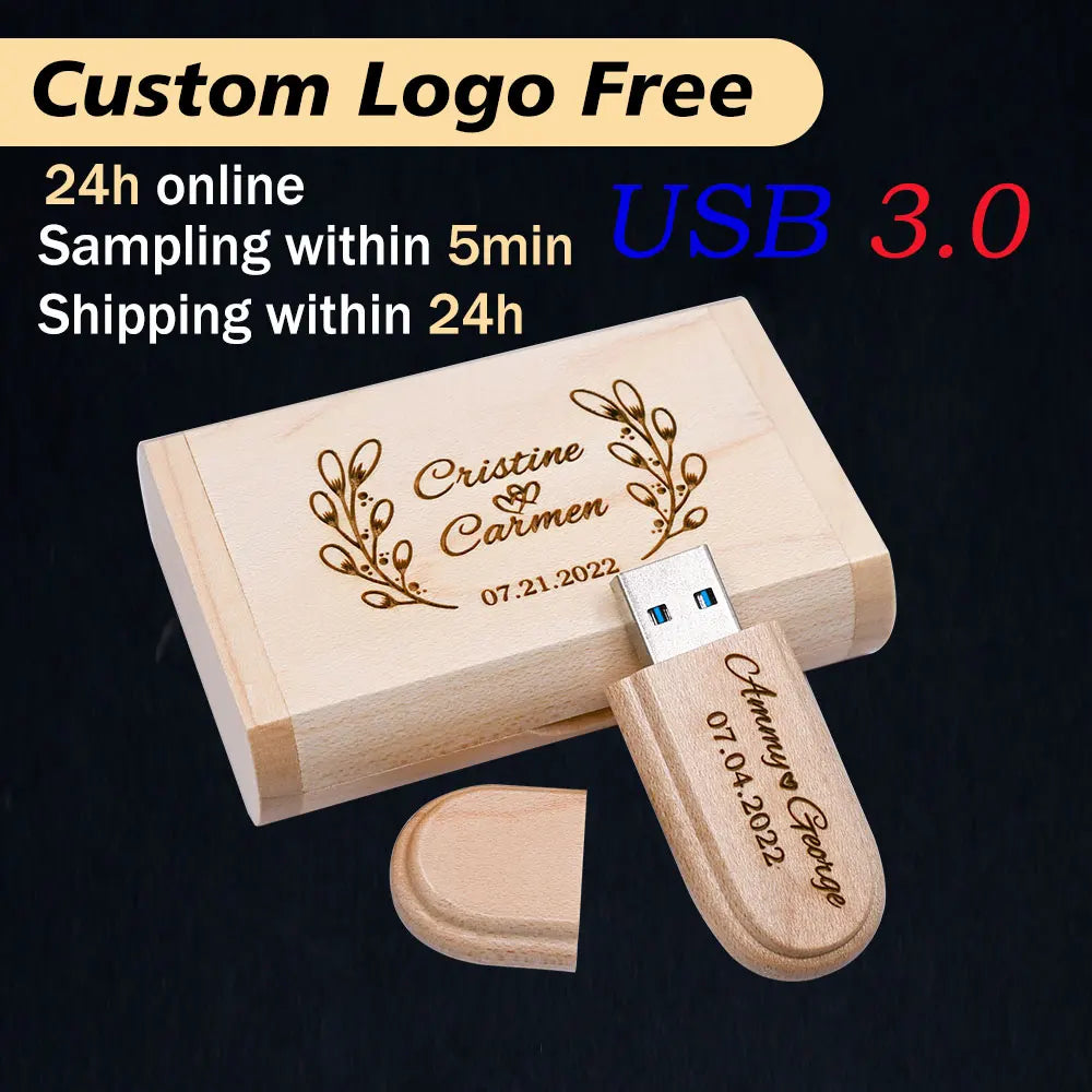 30-Pack Wooden USB 3.0 Flash Drives | Free Custom Logo Engraving USB Flash Drive PRIMED