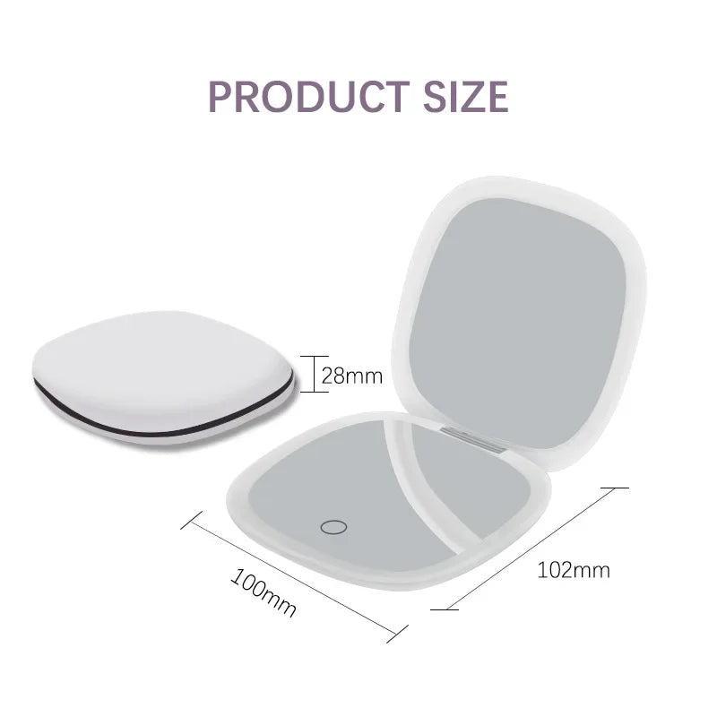 LED Compact Makeup Mirror 1X/10X Magnifying Portable Vanity LED Vanity Mirror PRIMED