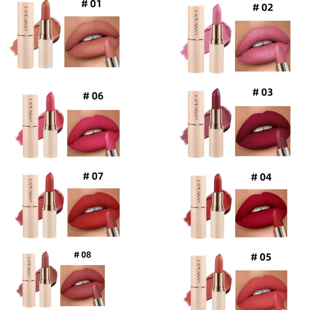 Handaiyan Matte Velvet Lipstick – Waterproof, 8 Colors Matte Lipstick PRIMED