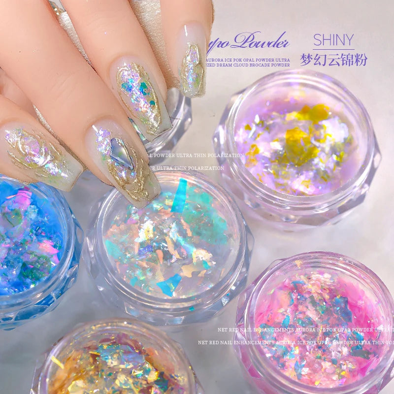 4-Jar Aurora Opal Nail Glitter Powder Set – Mirror Shimmer Nail Glitter Powder PRIMED