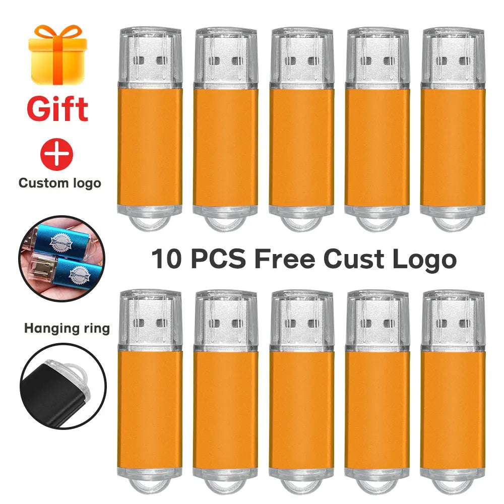 10-Pack Custom Logo Metal USB Flash Drives 256MB–128GB USB Flash Drive PRIMED 256MB x 10PCS orange-B