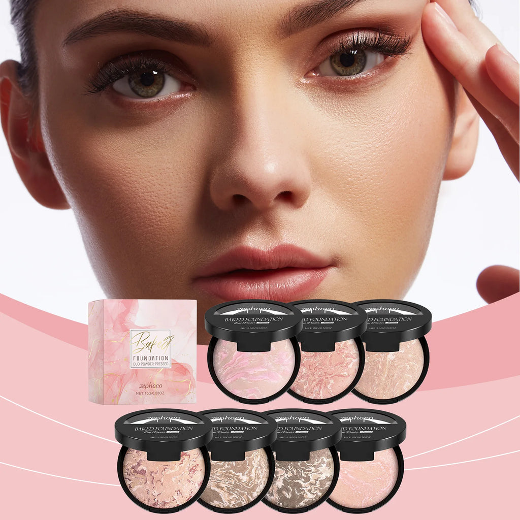 Baked Bronzer & Marble Highlighter Palette – Matte Setting Powder Bronzer Highlighter Palette PRIMED