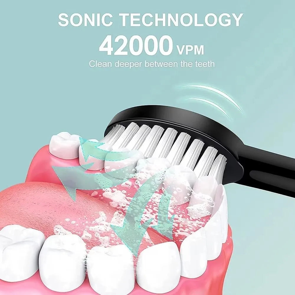 Sonic Electric Toothbrush 6 Modes 42000 VPM + 4 Brush Heads