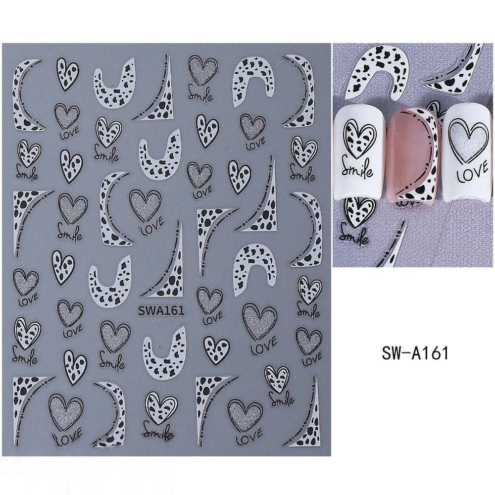 Retro Leopard Heart Glitter Nail Art Stickers | French Design