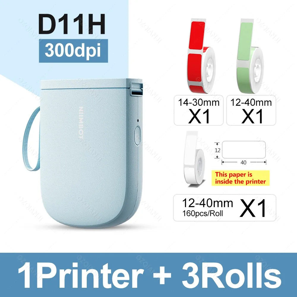 Niimbot D11H 300DPI Bluetooth Portable Thermal Label Printer Thermal Label Printer PRIMED BL Add 3Rolls 1