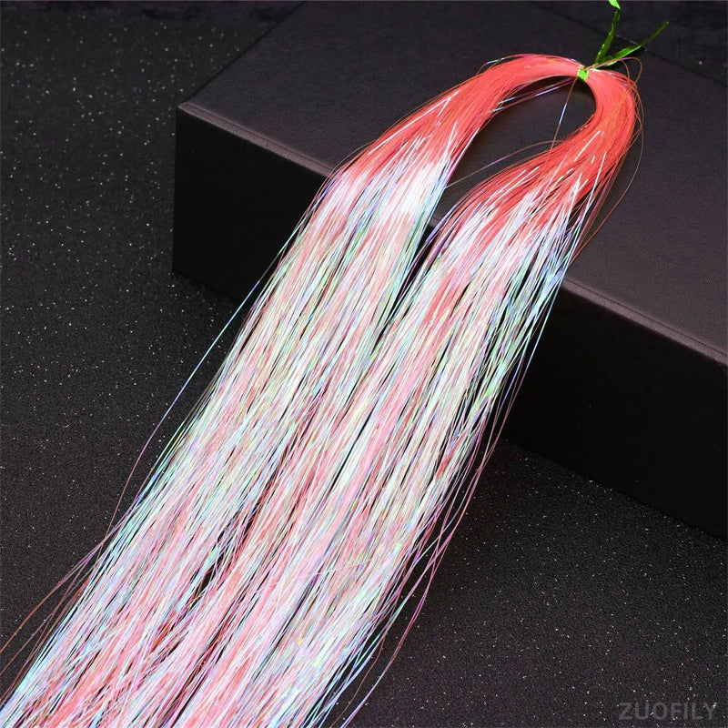 Holographic Hair Tinsel Extensions – Rainbow Glitter Strands Hair Tinsel Extensions PRIMED Orange