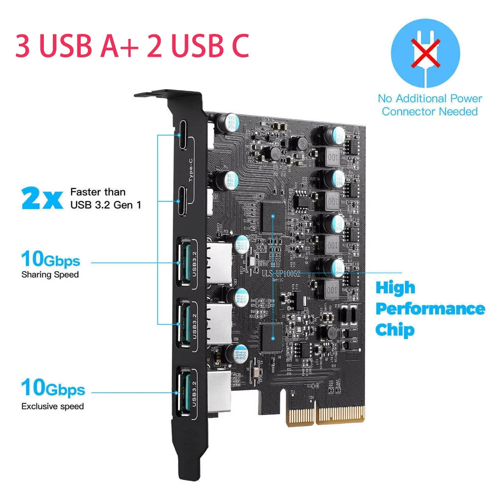 USB 3.2 Gen 2 PCIe x4 Card – 3x USB-A & 2x USB-C | 10Gbps USB Expansion Card PRIMED PCIe4X USB3.2 3U2C