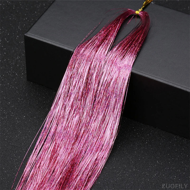 Holographic Hair Tinsel Extensions – Rainbow Glitter Strands Hair Tinsel Extensions PRIMED Pink
