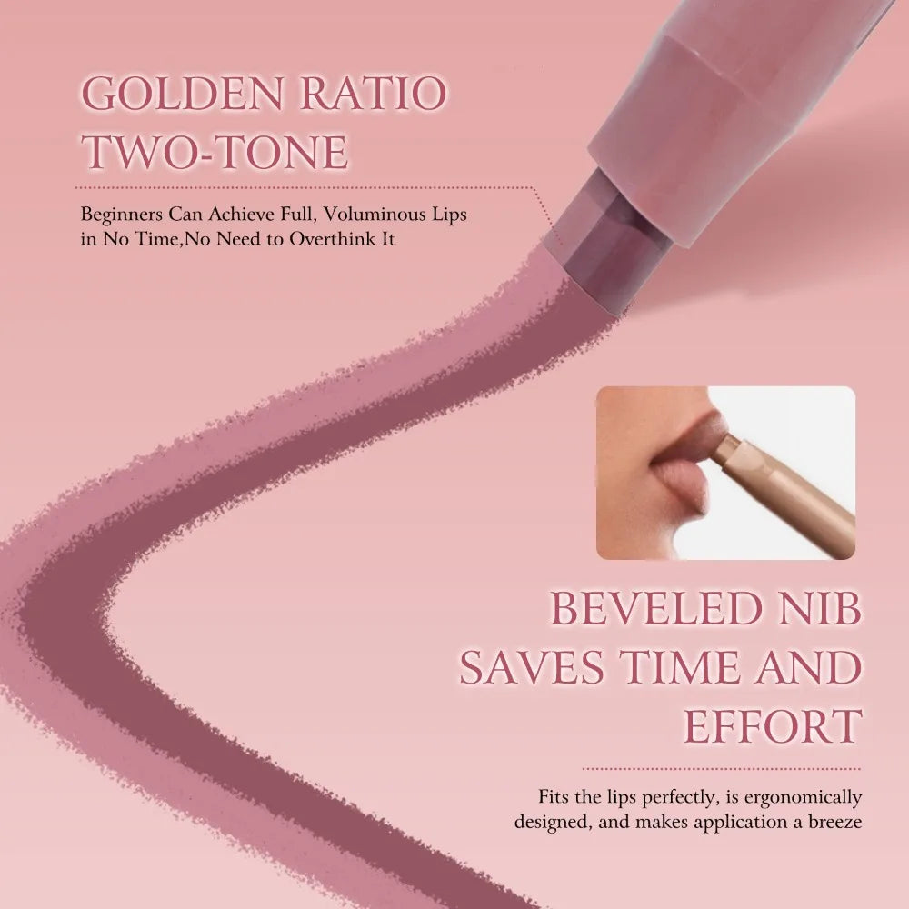 Dual-Color Lip Liner Pencil – Matte Creamy Precise Contour Lip Liner Pencil PRIMED