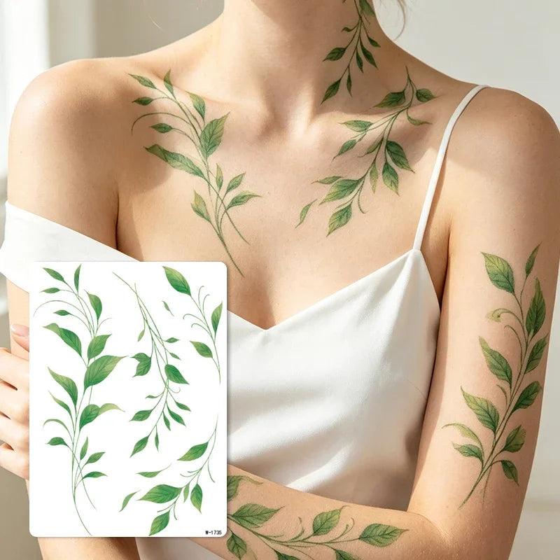 Green Vine Leaf Temporary Tattoo Sticker – Waterproof Body Art Temporary Tattoo Sticker PRIMED W-1735