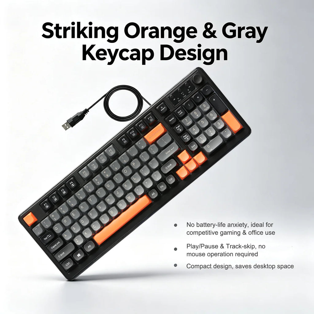 MissionFit Wired USB Keyboard with Number Pad – Slim 98-Key Wired USB Keyboard PRIMED