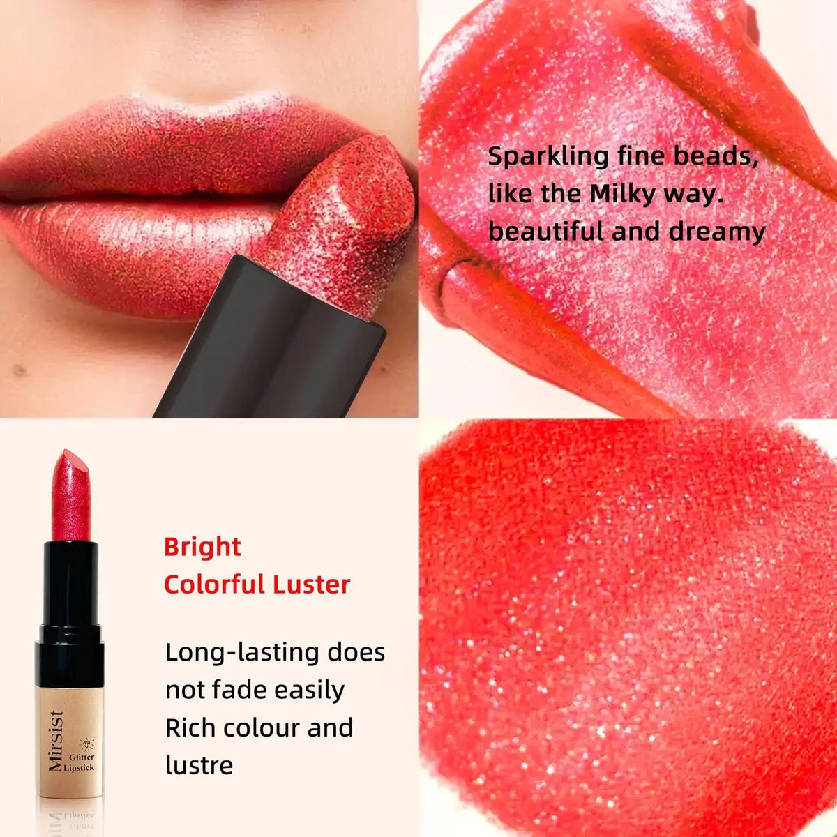 Mirsist Diamond Lip Gloss – 6-Shade Glitter Metallic Lipstick Glitter Lip Gloss PRIMED