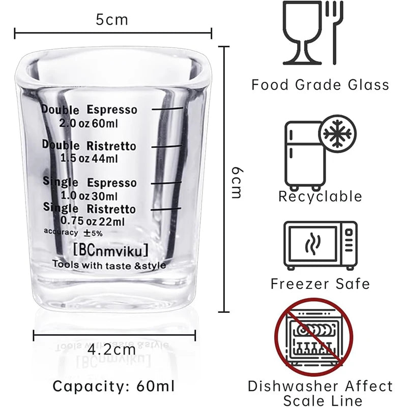60ml Espresso Shot Glass Measuring Cup | Heavy Square 2oz Espresso Shot Glass PRIMED