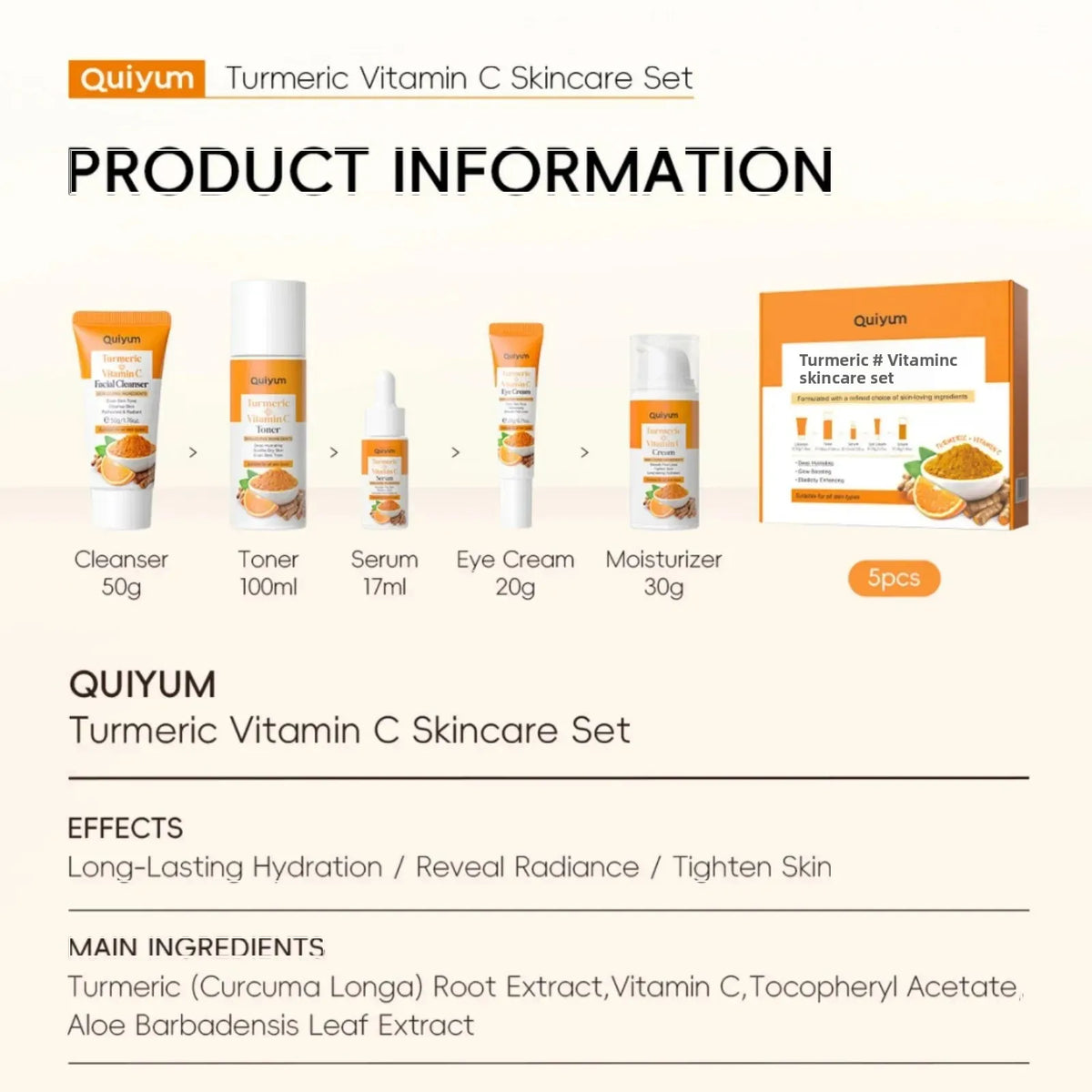 Vitamin C Turmeric 5-Piece Facial Skincare Set | Hydrating Kit