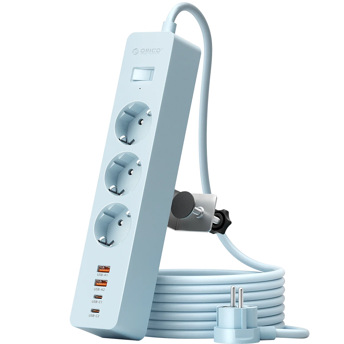ORICO EU Desk Clamp Power Strip PD20W | 3 AC 4 USB Ports Desk Clamp Power Strip PRIMED 3M 3A2U2C Blue China Mainland EU Plug