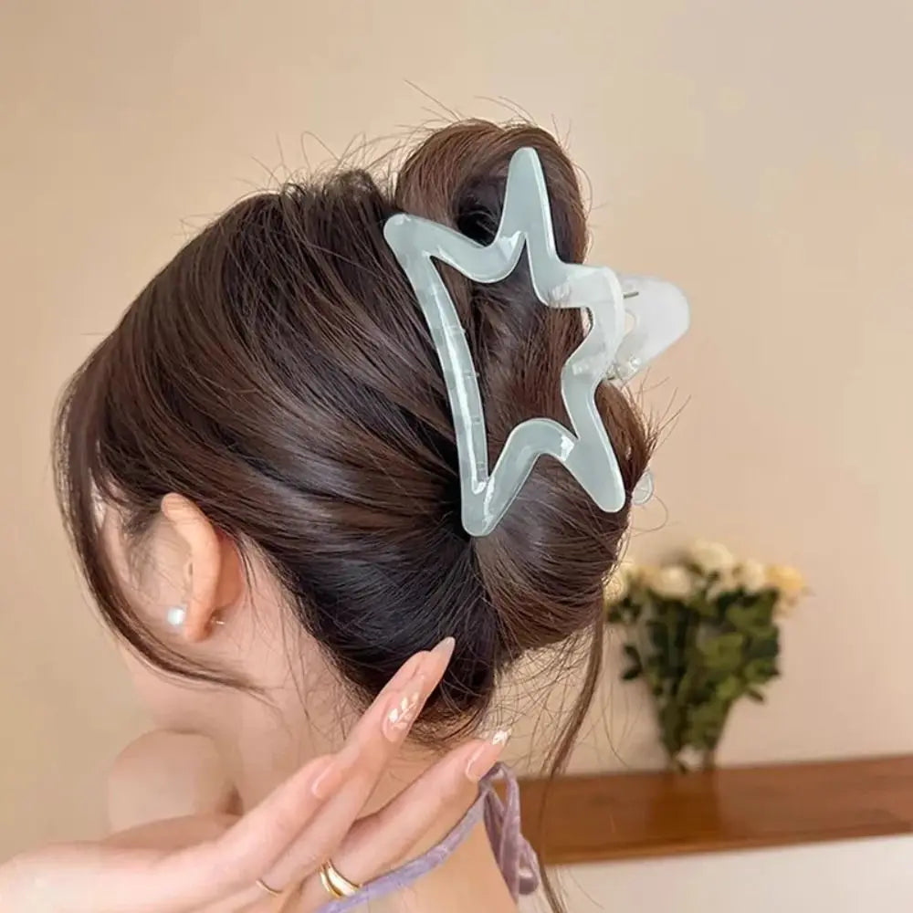 Star Bow Shark Hair Clip – Acrylic Jelly Claw Clip for Women