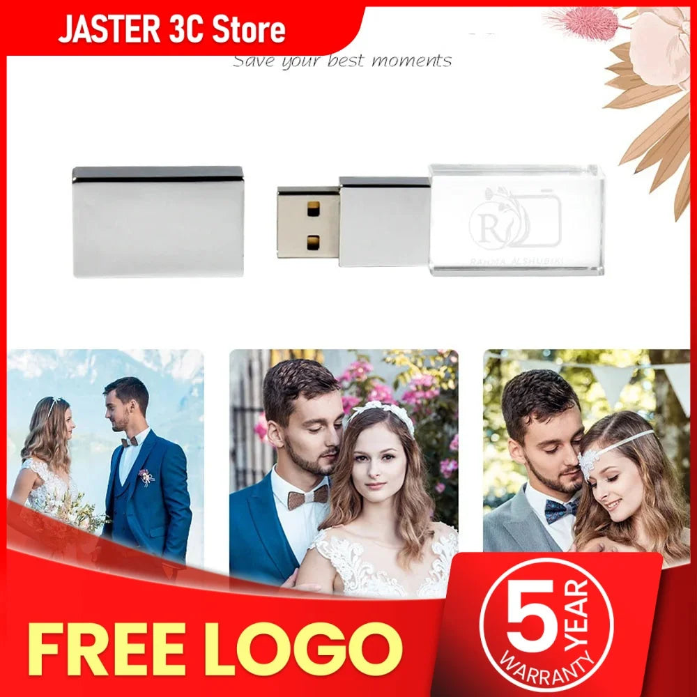 JASTER Crystal USB Flash Drive 2.0 | 4GB–128GB Custom Logo Gift USB Flash Drive PRIMED