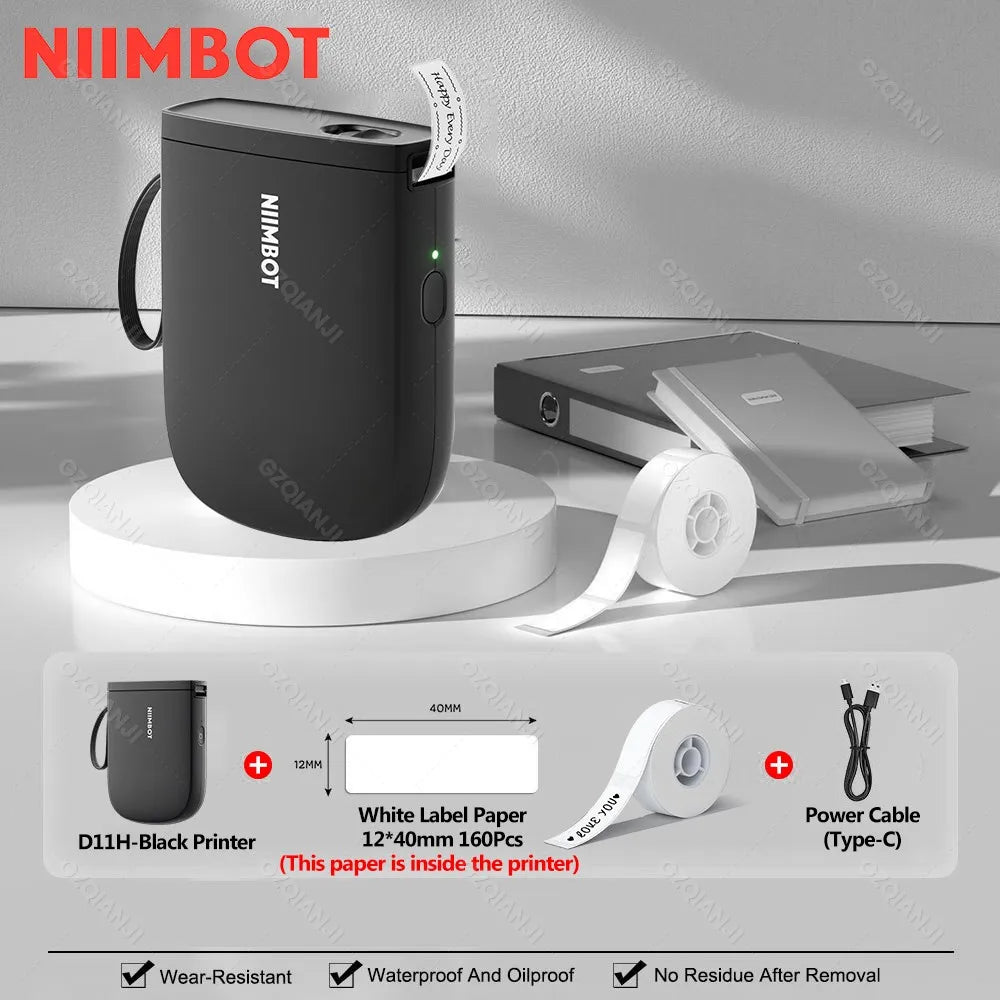 NIIMBOT D11H Bluetooth Label Printer – Mini Portable Sticker Maker Bluetooth Label Printer PRIMED D11H-Black Add 1Roll