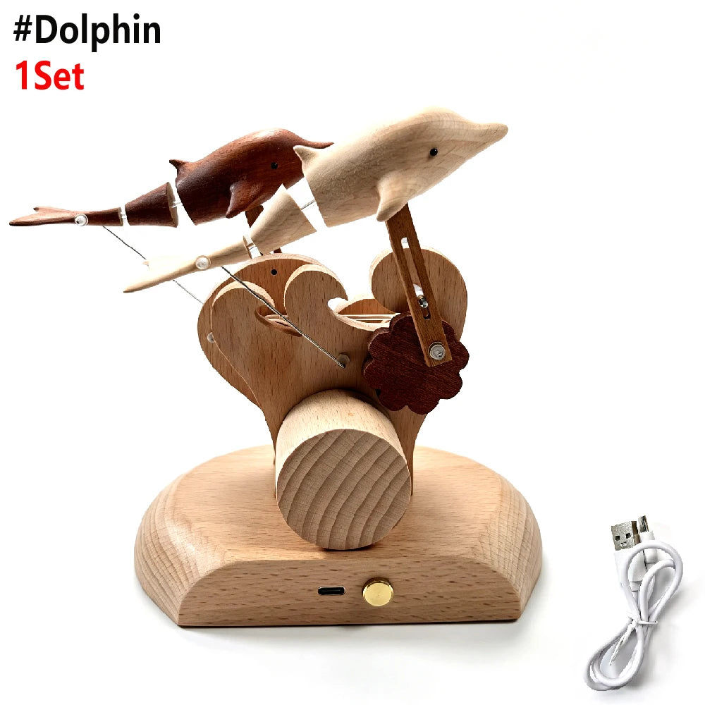 Wooden Dolphin Kinetic Sculpture | USB Rechargeable Desk Art