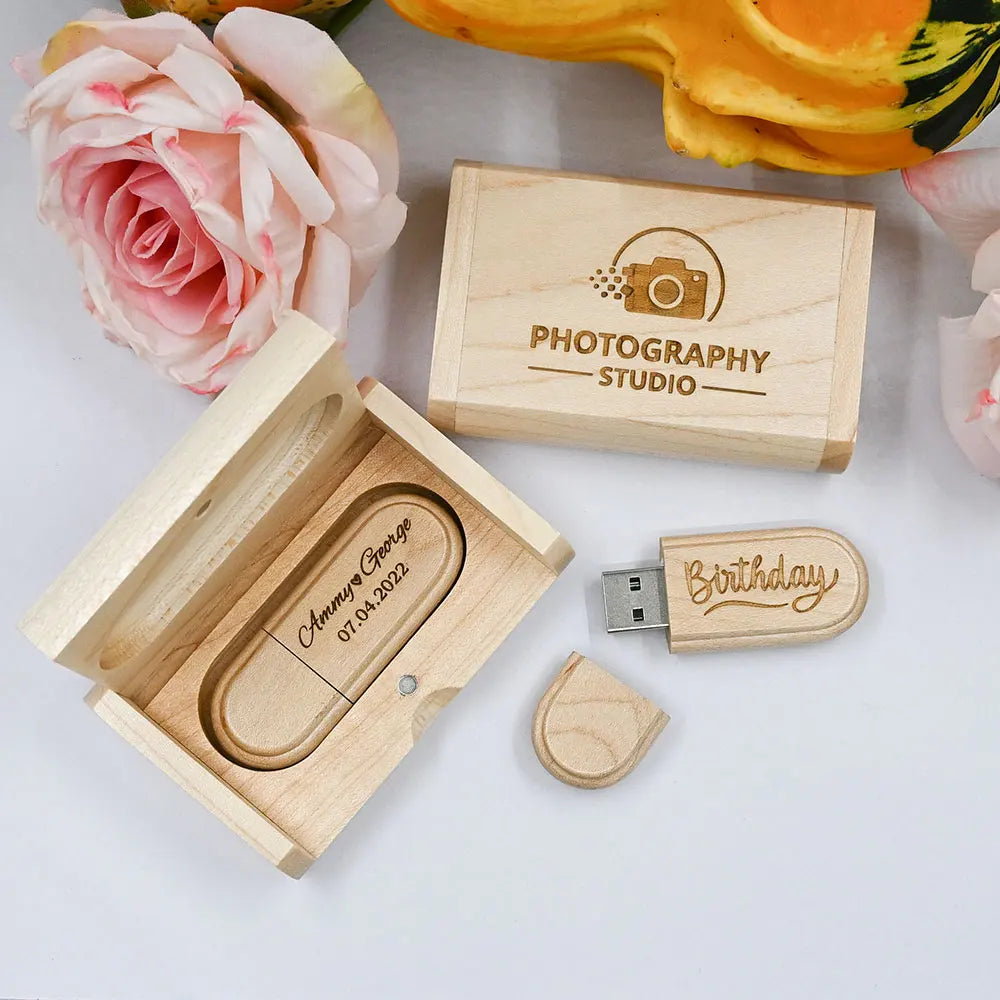 50-Pack Maple Wood USB Flash Drives | Custom Logo 32/64/128GB Custom USB Flash Drive PRIMED
