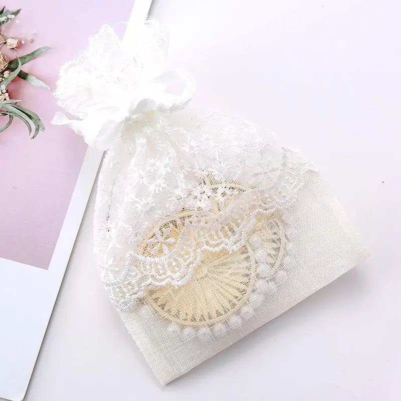 White Gauze Drawstring Gift Bag – Lace Sachet & Jewelry Pouch