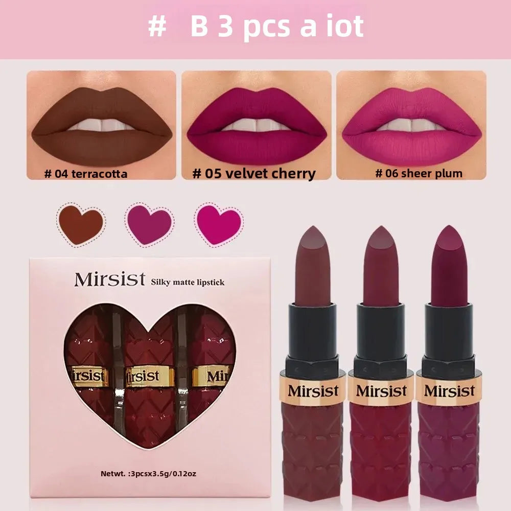 Mirsist 3-Pc Matte Velvet Lipstick Set – Waterproof, Long-Lasting
