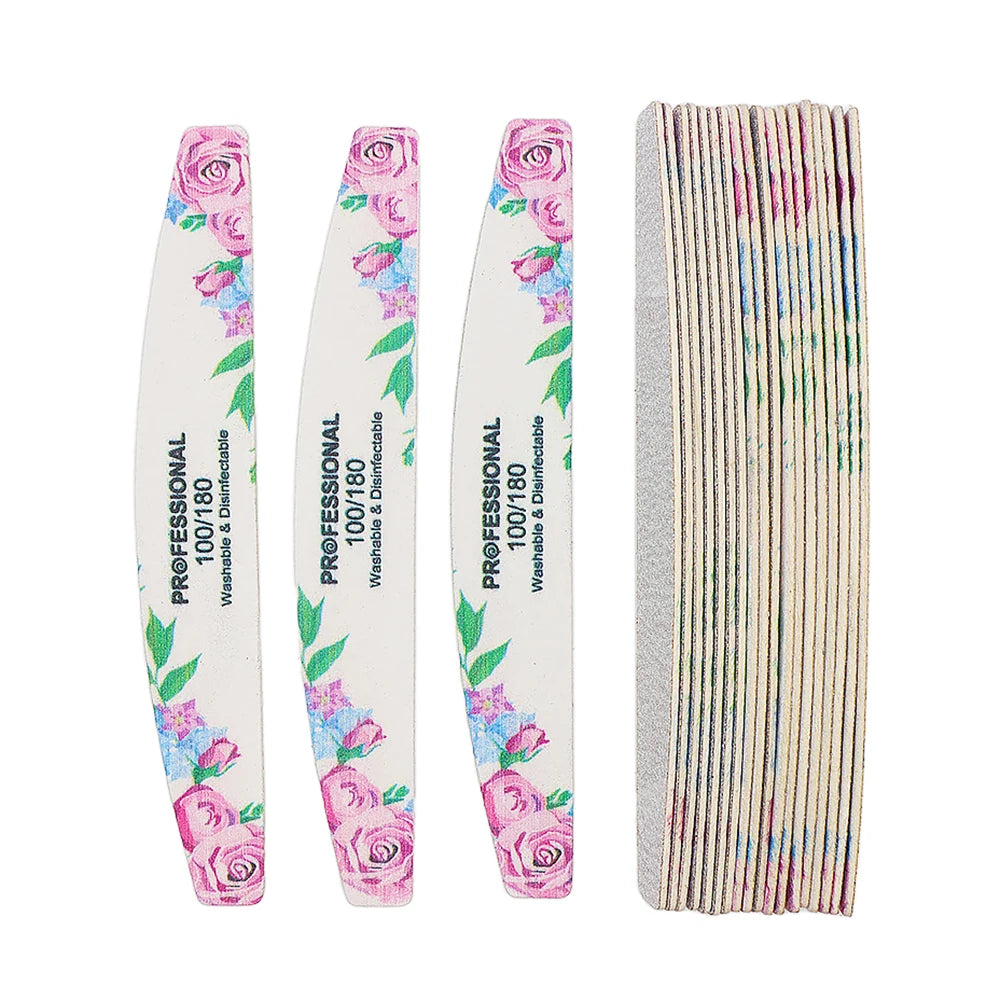 Rose Print Wooden Nail Files 100/180 Grit | 2/5/10 Pack