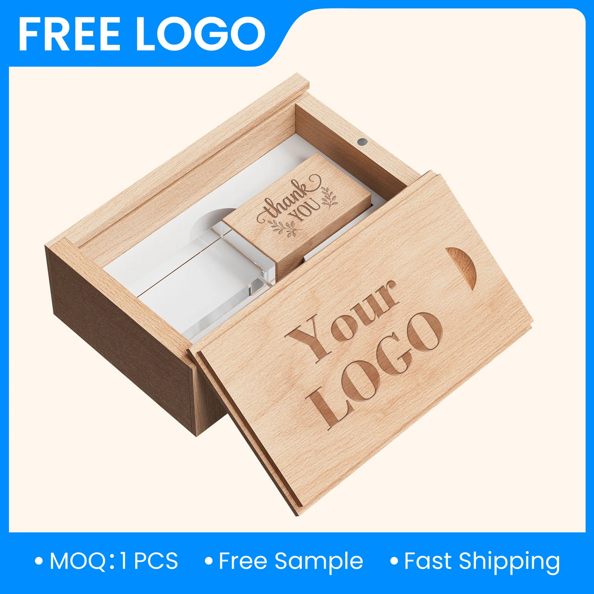 Wooden USB Flash Drive 8–128GB | Free Laser Engraving Logo