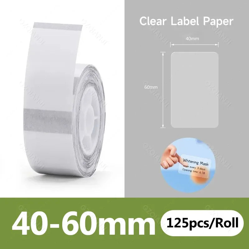 Niimbot Transparent Label Paper Roll – B1 B21 B3S K3 Official Thermal Label Roll PRIMED 1Roll Trans 40-60mm