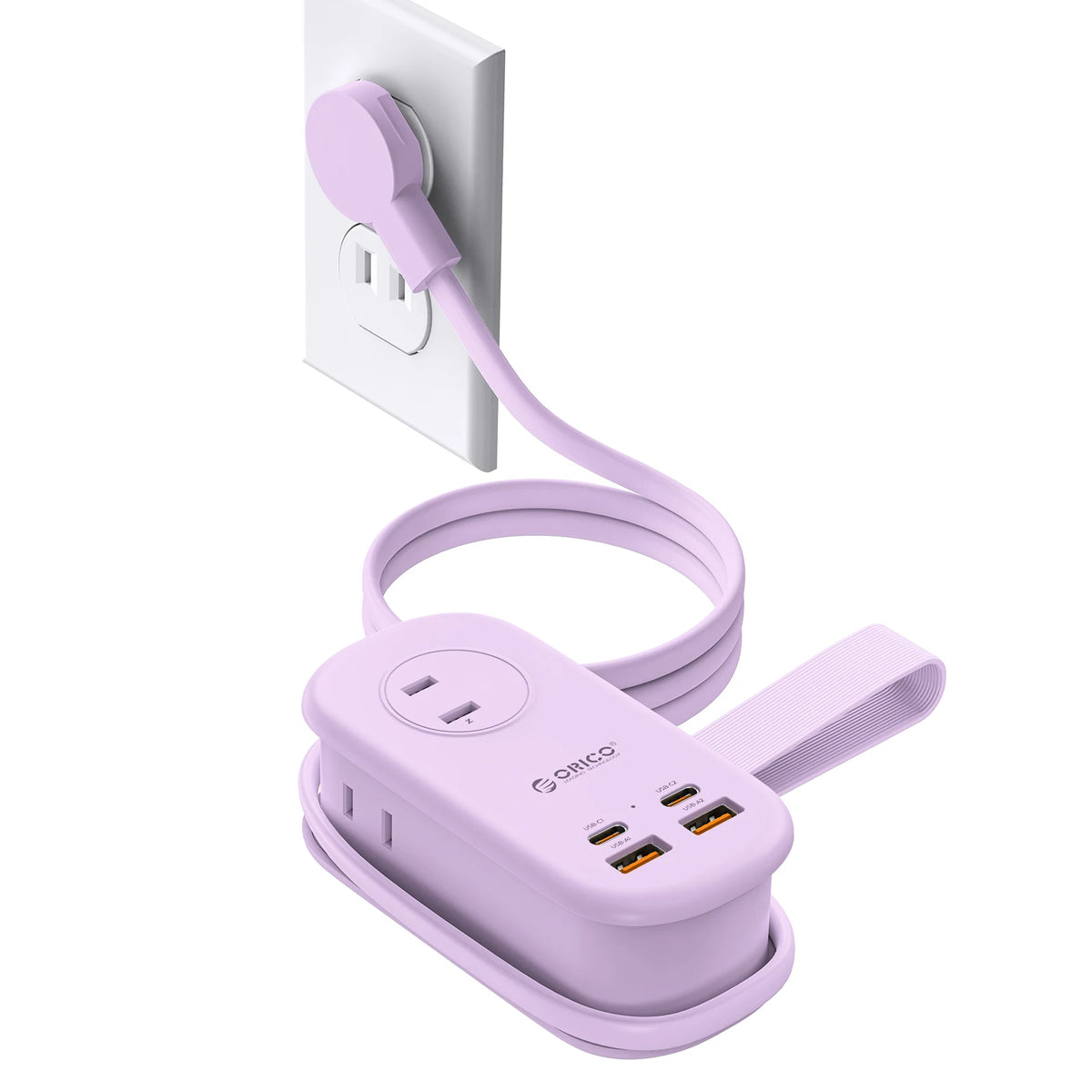 ORICO GaN 65W Power Strip JP Plug – 1 AC 2 USB 2 USB-C GaN Power Strip PRIMED JP plug Purple Japan Plug