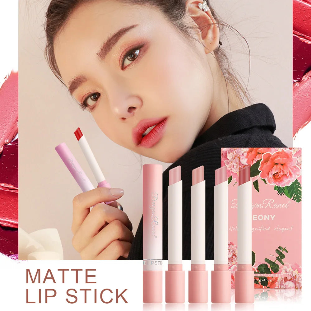 Dragon Ranee 4pc Velvet Matte Cigarette Lipstick Set – Waterproof Matte Lipstick Set PRIMED