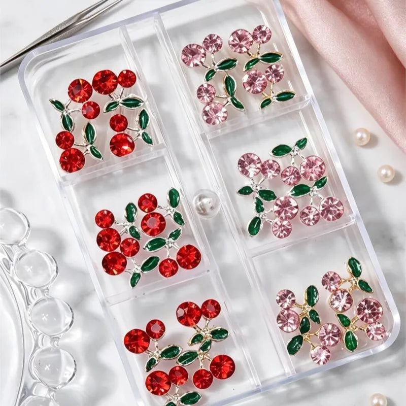 24Pcs Cherry Nail Rhinestones Red Pink Crystal Zircon Art Gems Nail Art Rhinestones PRIMED A1