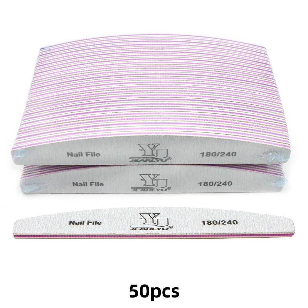 JEARLYU Half Moon Nail Files 180/240 Grit | 5–50 Pack Nail Files Set PRIMED 50pcs