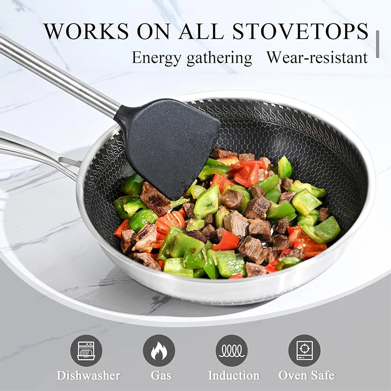 LMETJMA 28cm Hybrid Nonstick Wok Pan | 316 Stainless Steel Lid Nonstick Wok Pan PRIMED