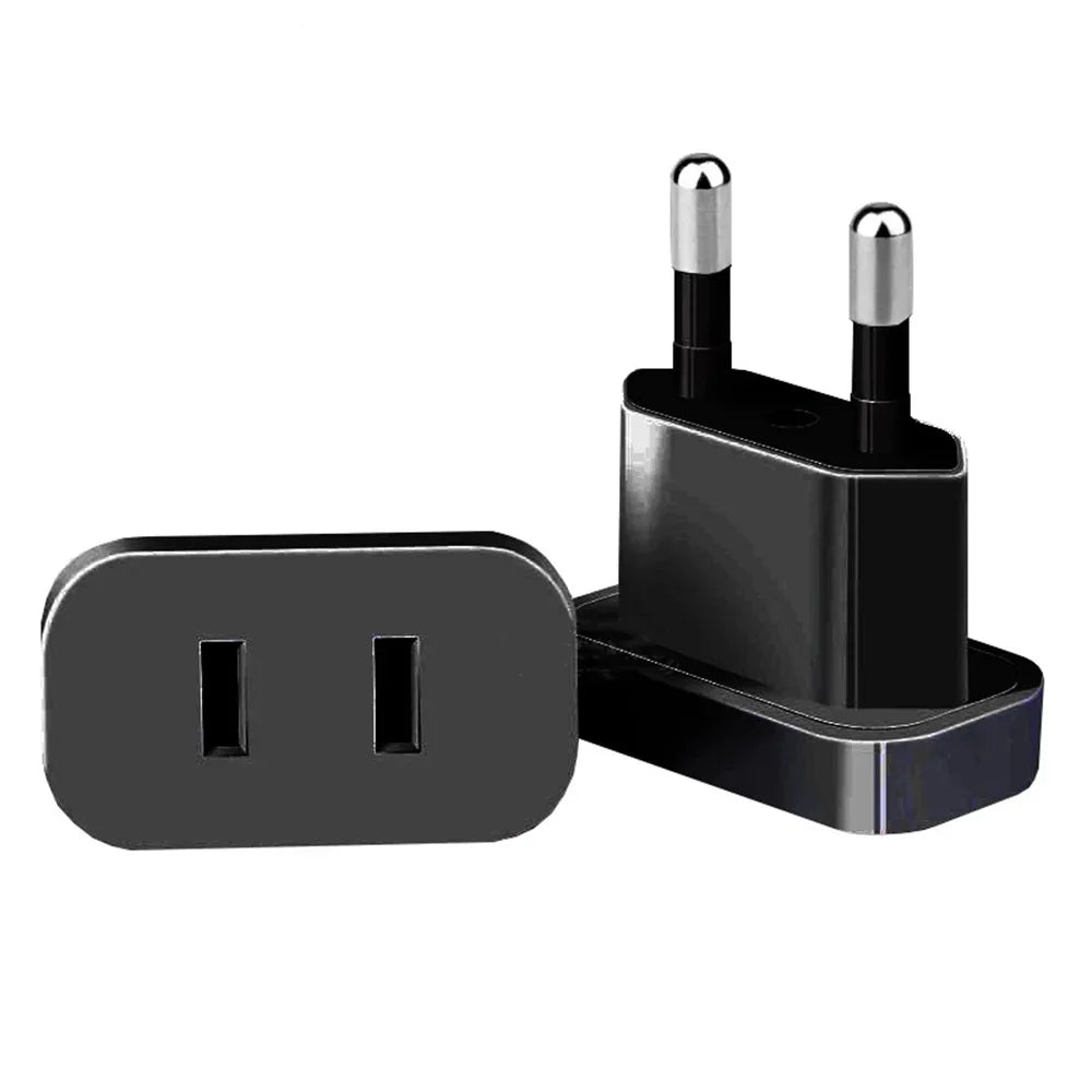 US to EU Travel Plug Adapter | 2-Pin AC Socket Converter Travel Plug Adapter PRIMED Black 4.0mm EU Plug 2P