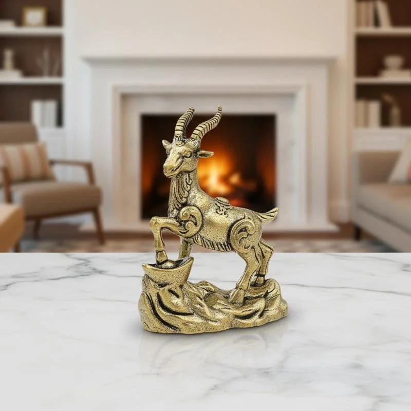 Vintage Feng Shui Brass Goat Figurine – Lucky Zodiac Ornament