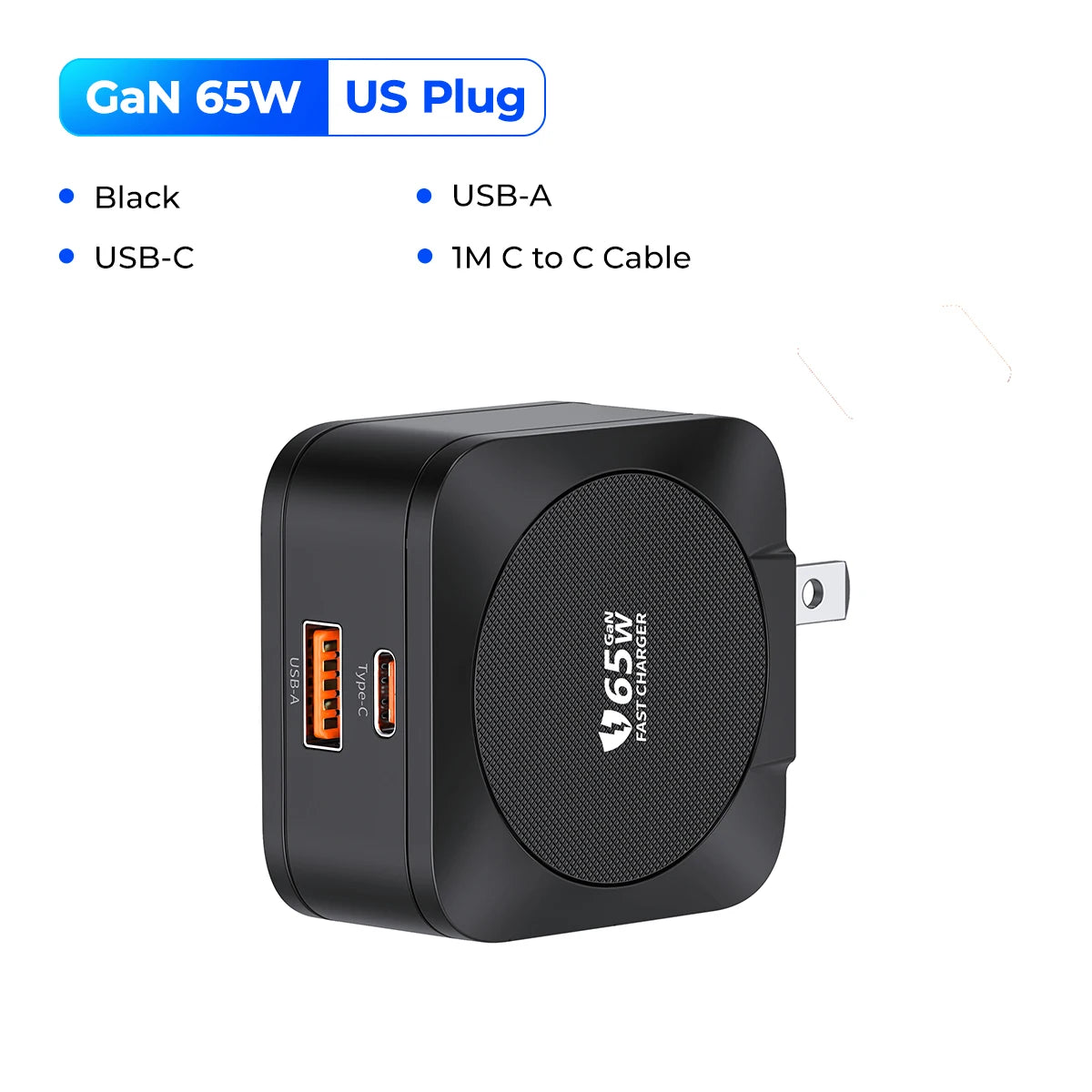 ORICO 65W GaN USB-C Fast Charger – iPhone, Laptop & More GaN USB-C Charger PRIMED 65W US WIth Cable China Mainland