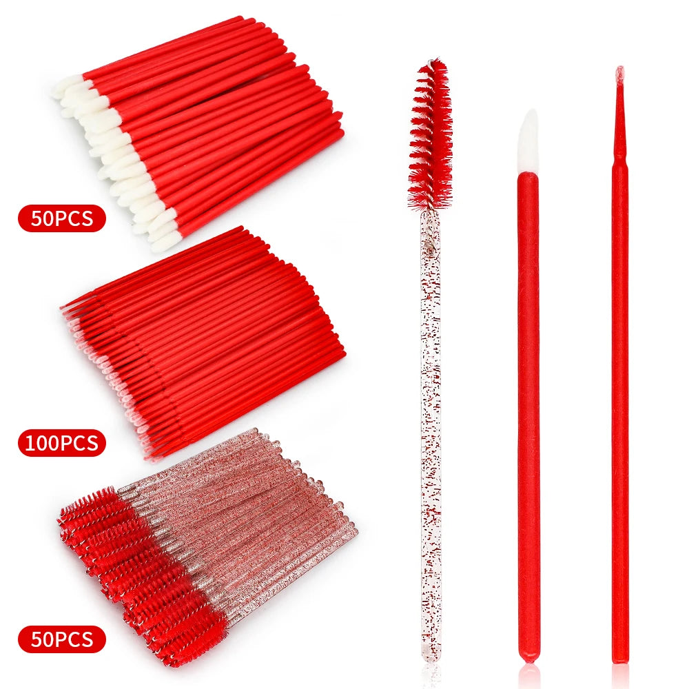 200Pcs Eyelash Extension Kit – Brushes & Microbrush Set Eyelash Extension Kit PRIMED red