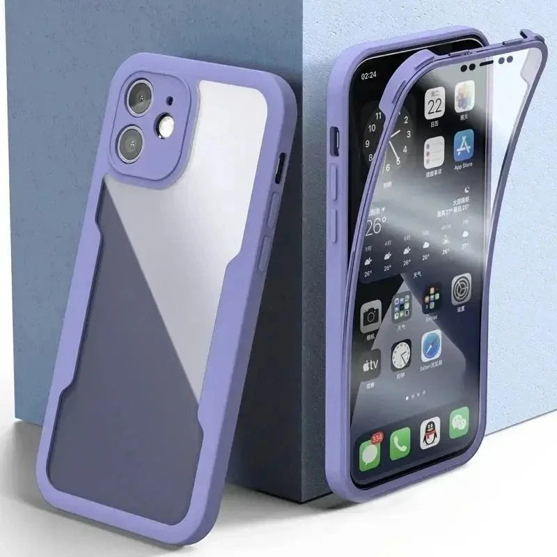 360° Full Body Clear iPhone Case – Shockproof Front & Back Phone Protection Case PRIMED for iPhone 14 Pro PURPLE