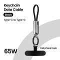 2-in-1 USB-C Keychain Cable 60W Fast Charging – Type C USB-C Keychain Cable PRIMED Black Hook C-C